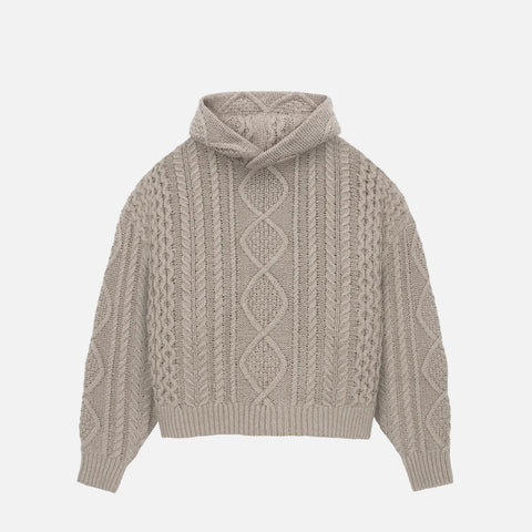 ESSENTIALS CABLE KNIT HOODIE - CORE HEATHER