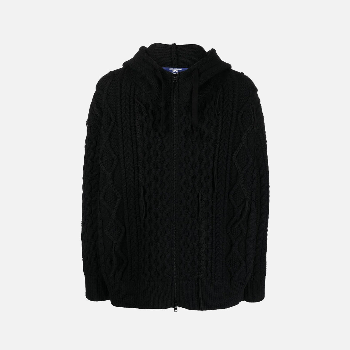 HOODED CABLEKNIT CARDIGAN - BLACK