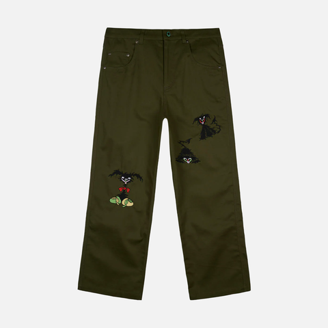 TWISTED SNOUT EMBROIDERED PANT - OLIVE
