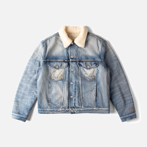 ABCD. "CLIFF BOOTH" SHEARLING LINED JEAN JACKET - SUPER FADED BLUE