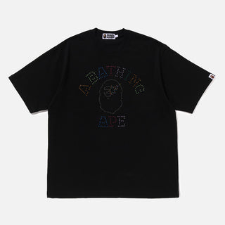 RHINESTONE COLLEGE RELAXED FIT TEE - BLACK