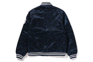 SOLID CAMO NYC LOGO NYLON VARSITY JACKET - NAVY