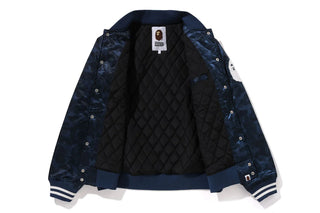 SOLID CAMO NYC LOGO NYLON VARSITY JACKET - NAVY