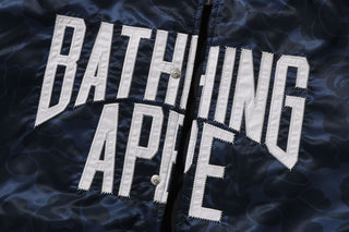 SOLID CAMO NYC LOGO NYLON VARSITY JACKET - NAVY