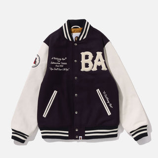 A BATHING APE VARSITY JACKET - PURPLE / WHITE