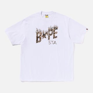 WILD LEOPARD PATTERN BAPE STA LOGO RELAXED FIT TEE - WHITE