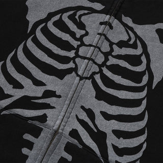 SKELETON SHARK HEAVY WASHED CROPPED FIT FULL ZIP HOODIE - BLACK