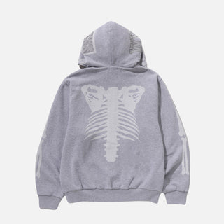 SKELETON SHARK HEAVY WASHED CROPPED FIT FULL ZIP HOODIE - GREY