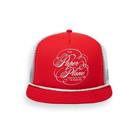 PAPER PLANES SCRIPT TRUCKER HAT - CORAL RED