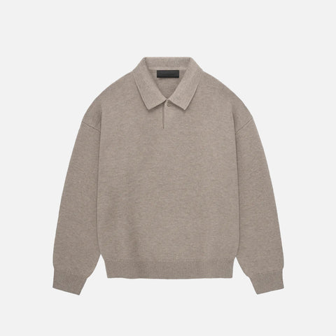 ESSENTIALS KNIT POLO - CORE HEATHER