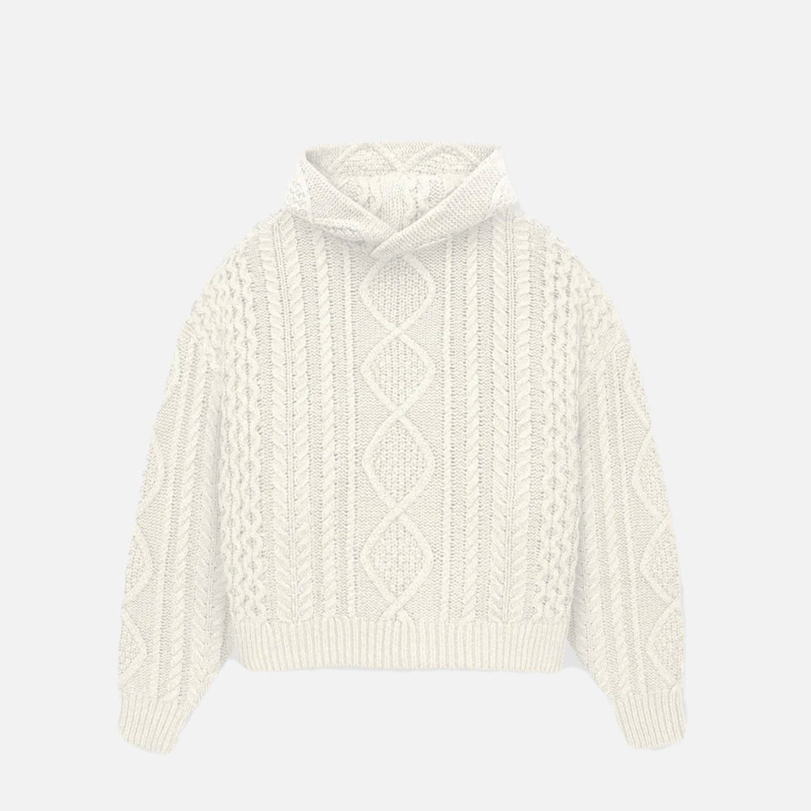 ESSENTIALS CABLE KNIT HOODIE - CLOUD DANCER