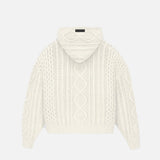 ESSENTIALS CABLE KNIT HOODIE - CLOUD DANCER