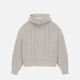ESSENTIALS CABLE KNIT HOODIE - SILVER CLOUD