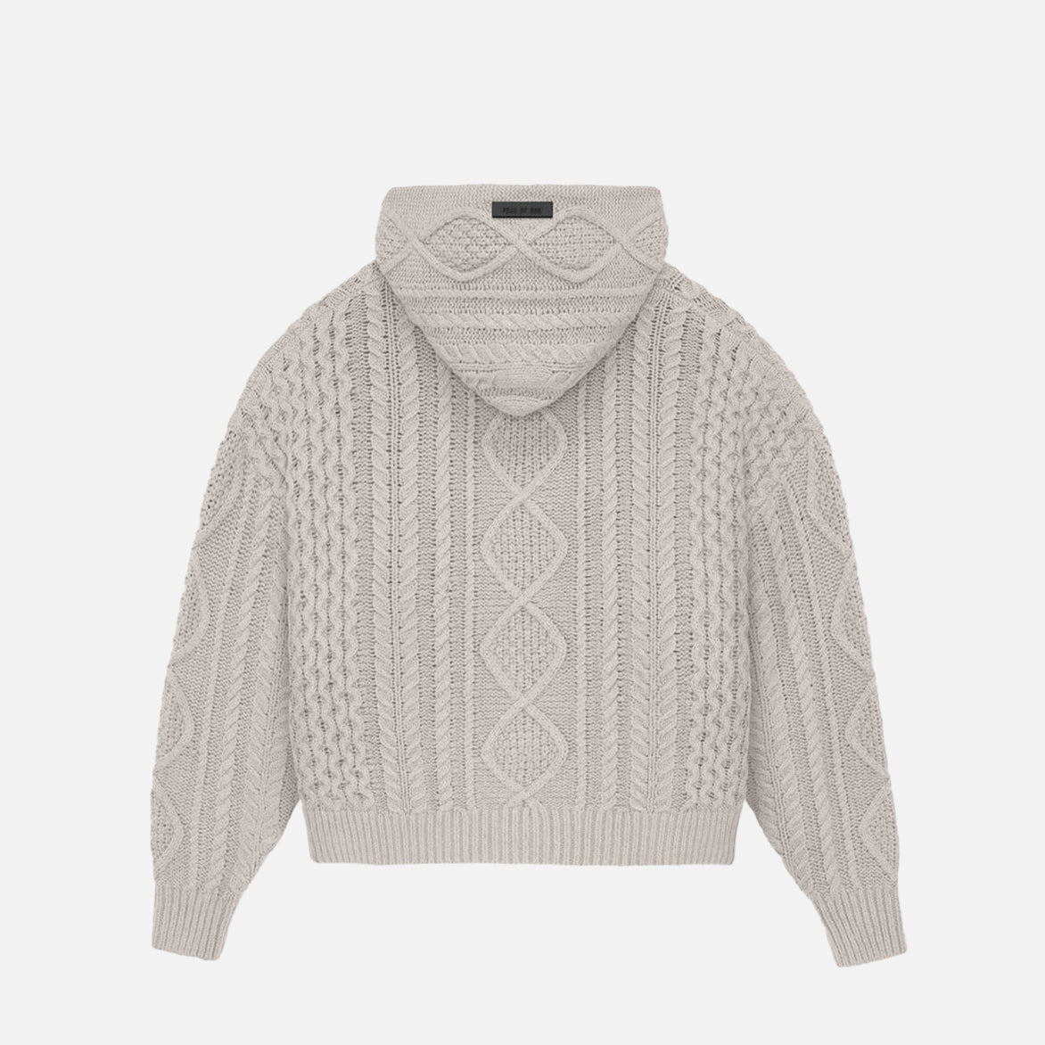 ESSENTIALS CABLE KNIT HOODIE - SILVER CLOUD