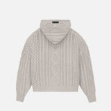 ESSENTIALS CABLE KNIT HOODIE - SILVER CLOUD