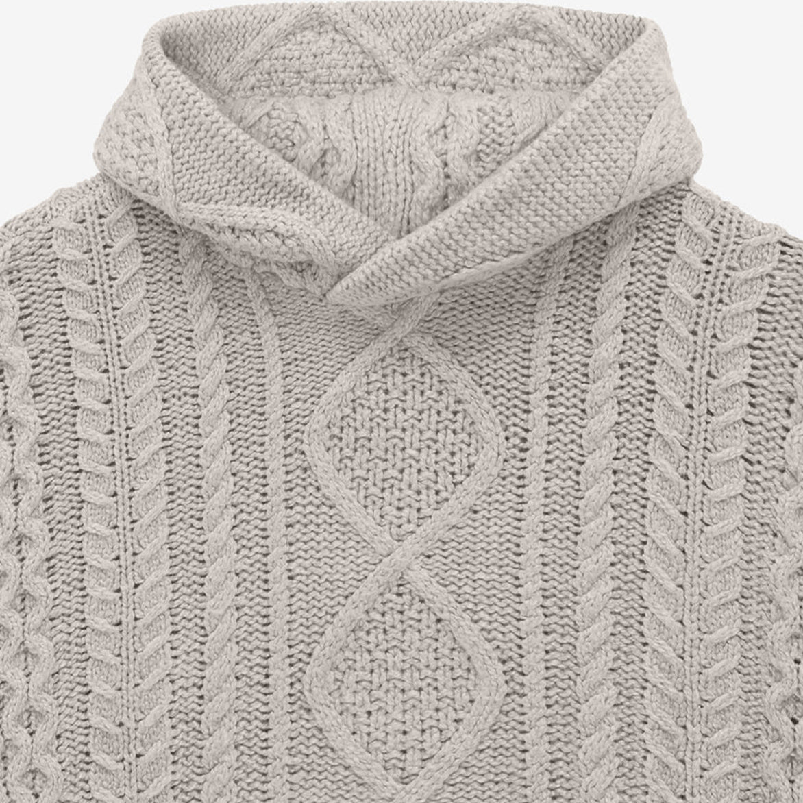 ESSENTIALS CABLE KNIT HOODIE - SILVER CLOUD