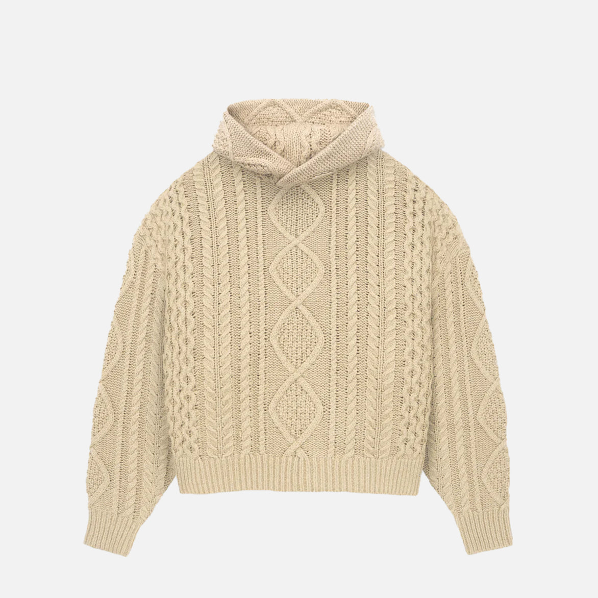 ESSENTIALS CABLE KNIT HOODIE - GOLD HEATHER