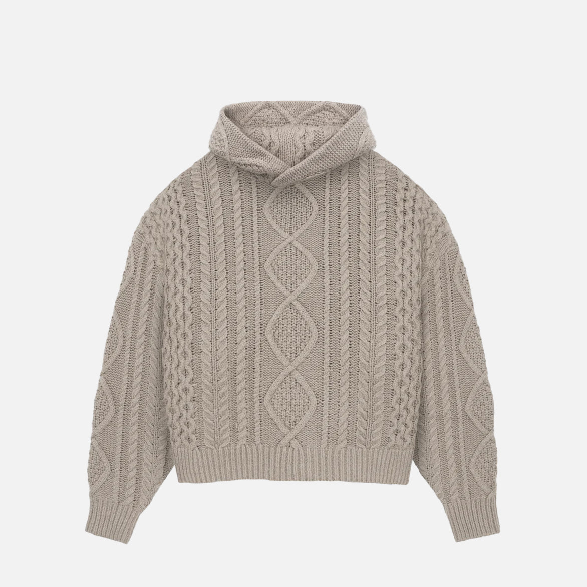 ESSENTIALS CABLE KNIT HOODIE - CORE HEATHER