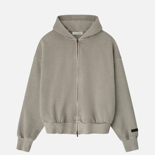 EMBROIDERED CLASSIC FULL ZIP HOODIE - SMOKE GREY