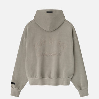 EMBROIDERED CLASSIC FULL ZIP HOODIE - SMOKE GREY