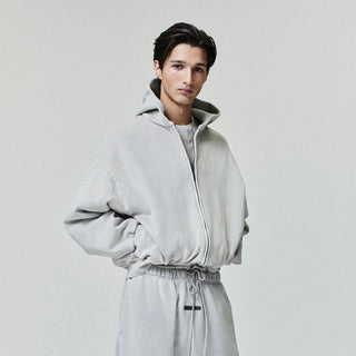 EMBROIDERED CLASSIC FULL ZIP HOODIE - SMOKE GREY