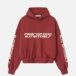 CROPPED RELAXED HOODIE - CRIMSON