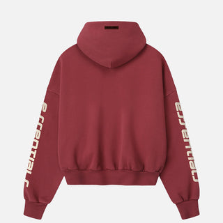 CROPPED RELAXED HOODIE - CRIMSON