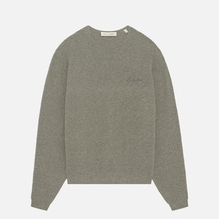 SIGNATURE WAFFLE 90`S CREWNECK SWEATER - CONCRETE HEATHER