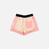 FRENCH TERRY ROW SHORTS - TAN / PINK