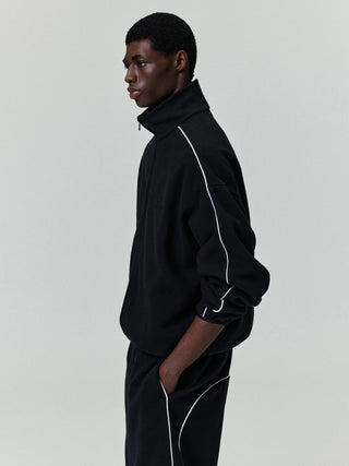 MODERN TRACK JACKET W/ PIPING - JET BLACK / CLOUD WHITE