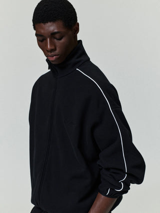 MODERN TRACK JACKET W/ PIPING - JET BLACK / CLOUD WHITE
