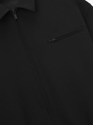 BONDED CANVAS ZIP-UP JACKET - JET BLACK
