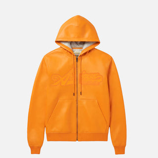 SCRIPT NAPPA LEATHER HOODIE - HAZARD ORANGE