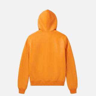 SCRIPT NAPPA LEATHER HOODIE - HAZARD ORANGE