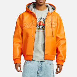 SCRIPT NAPPA LEATHER HOODIE - HAZARD ORANGE