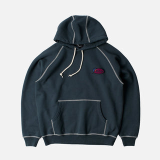 CIRCLED SCRIPT LOGO HOODED SWEATSHIRT - BLUE
