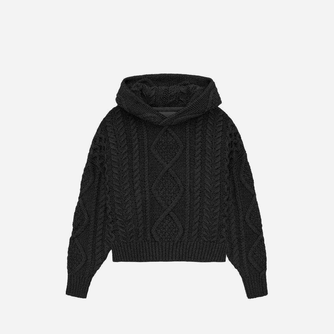 KIDS ESSENTIALS CABLE KNIT HOODIE - JET BLACK