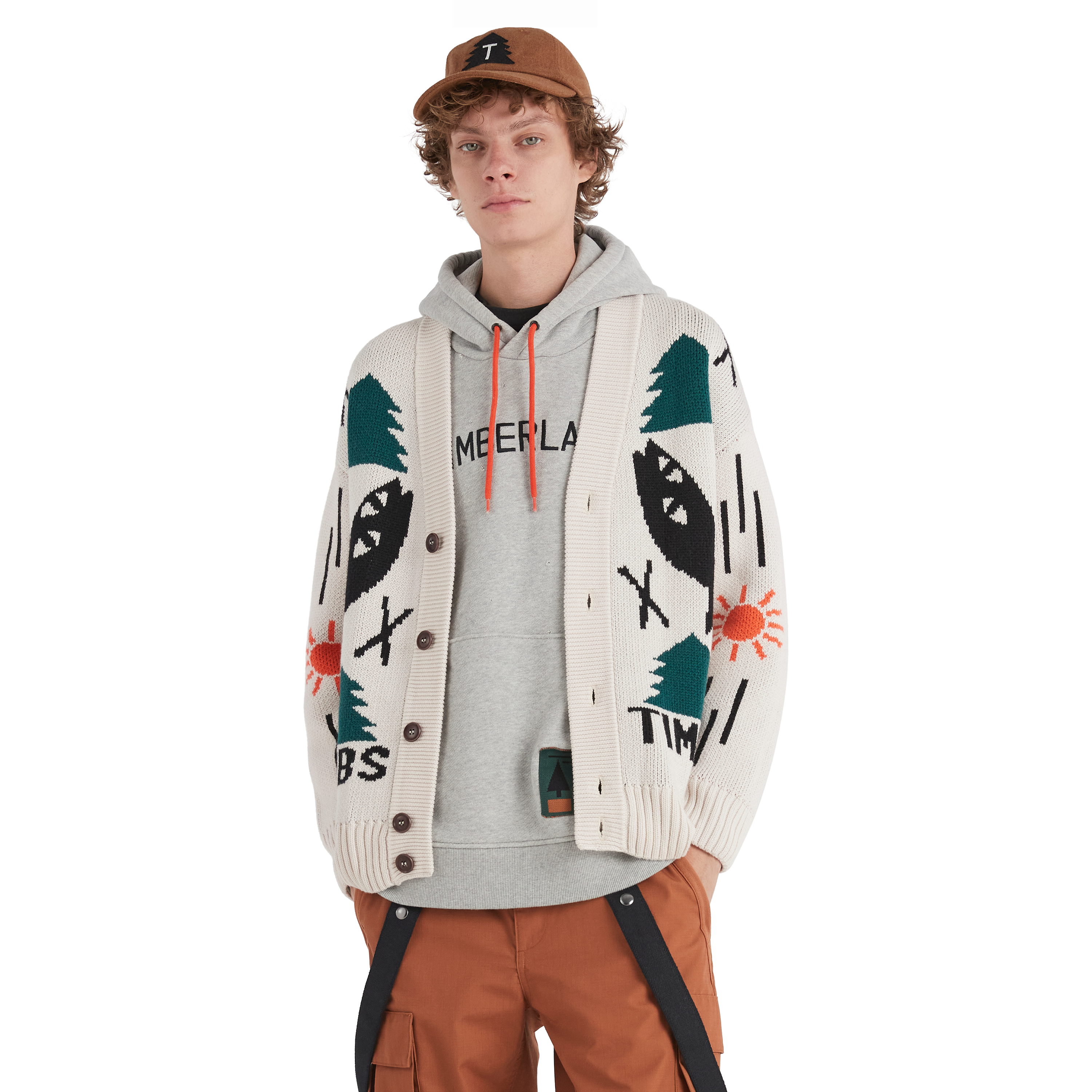 NINA CHANEL ABNEY X TIMBERLAND ITARSIA KNIT CARDIGAN - BEIGE / GREEN / BLACK