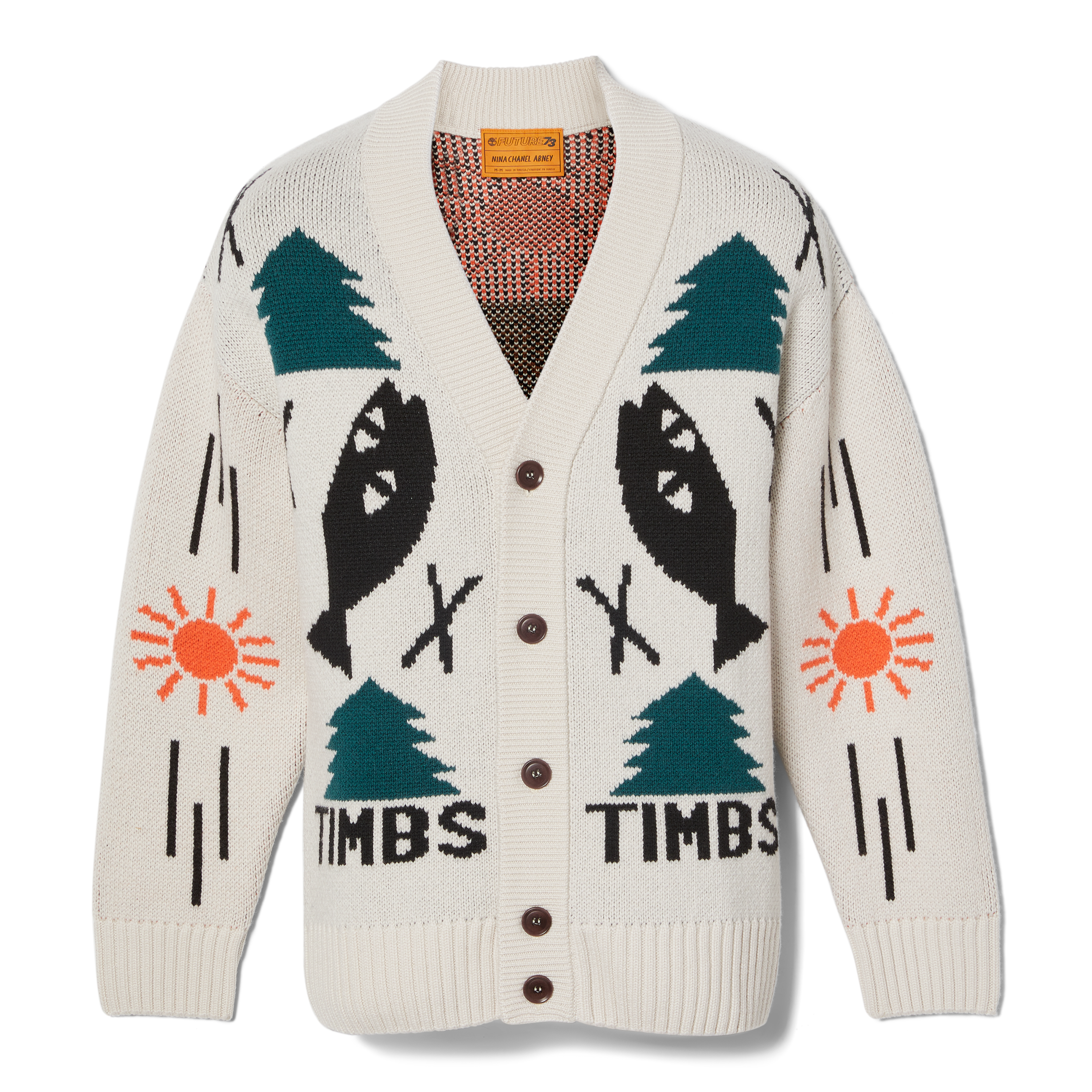 NINA CHANEL ABNEY X TIMBERLAND ITARSIA KNIT CARDIGAN - BEIGE / GREEN / BLACK