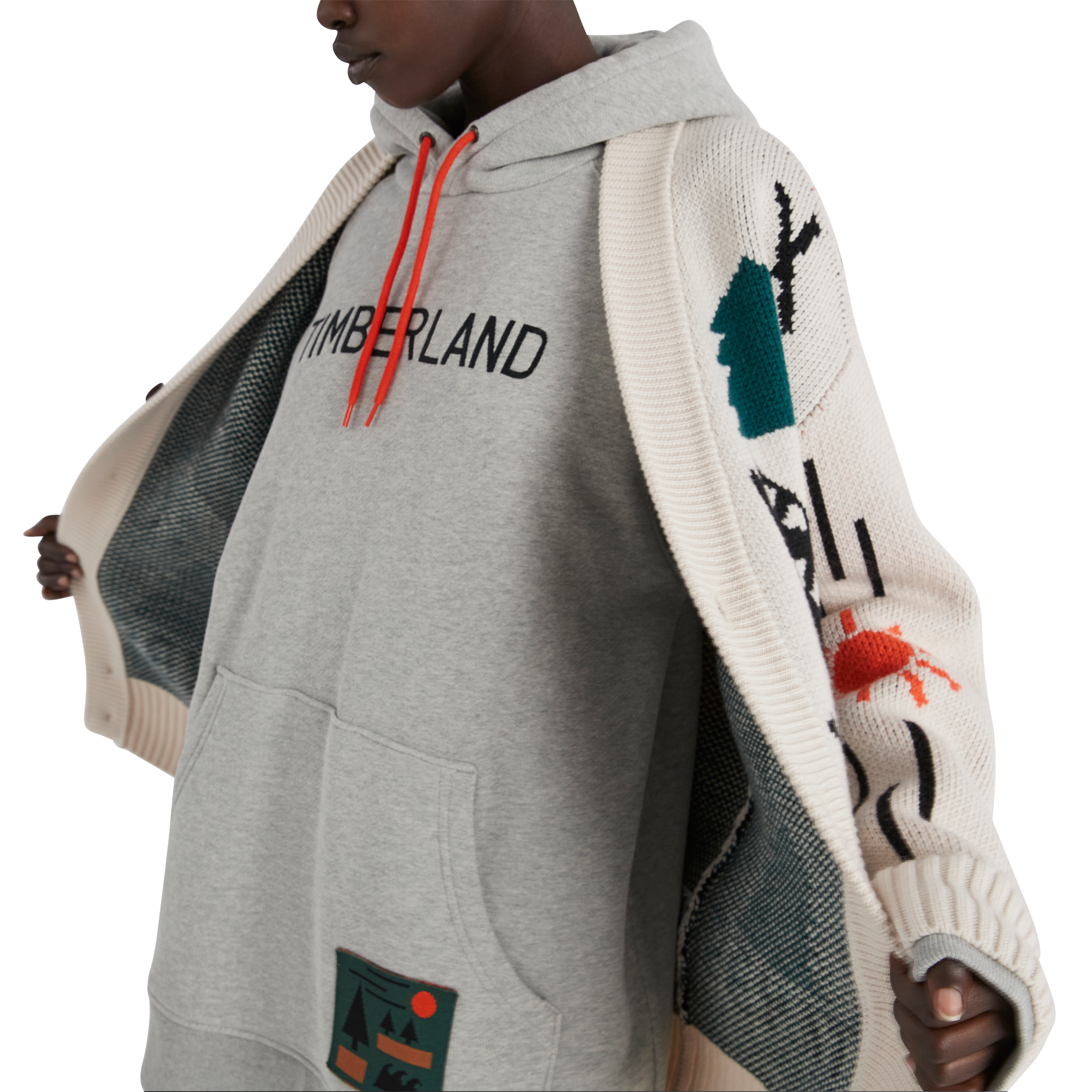 NINA CHANEL ABNEY X TIMBERLAND ITARSIA KNIT CARDIGAN - BEIGE / GREEN / BLACK