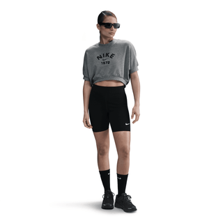 WMNS S/S CROPPED FRENCH TERRY TOP - CARBON HEATHER