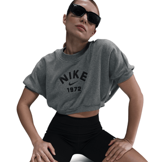 WMNS S/S CROPPED FRENCH TERRY TOP - CARBON HEATHER