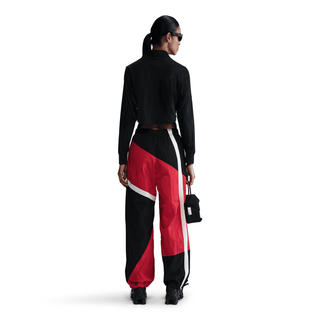 WMNS MID-RISE LOOSE WOVEN OPEN-HEM PANTS - UNIVERSITY RED / BLACK