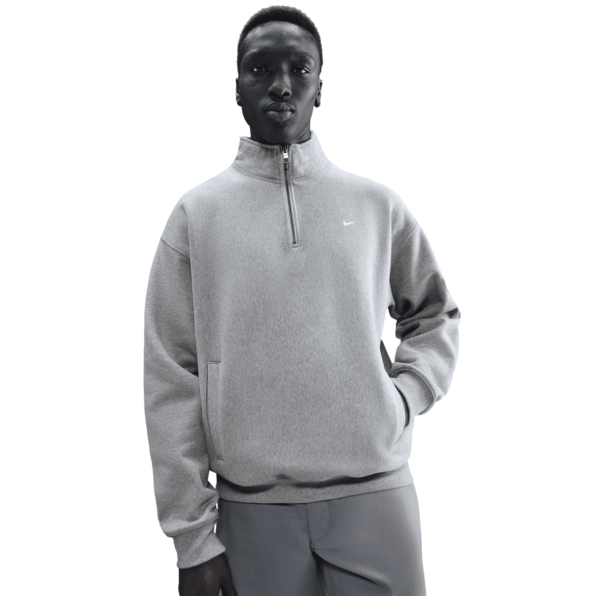 SOLO SWOOSH FLEECE 1/4 ZIP TOP - DARK GREY HEATHER SOLO SWOOSH FLEECE 1/4 ZIP TOP - DARK GREY HEATHER