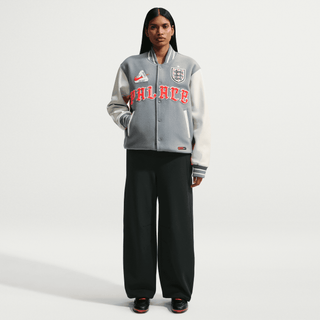 ENGLAND X PALACE X NIKE "X2" VARSITY JACKET - COOL GREY / WHITE / BRIGHT CRIMSON