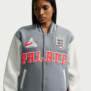 ENGLAND X PALACE X NIKE "X2" VARSITY JACKET - COOL GREY / WHITE / BRIGHT CRIMSON