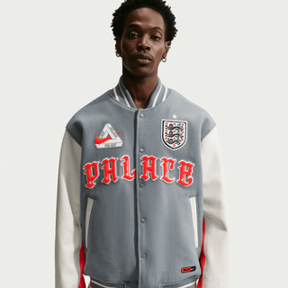 ENGLAND X PALACE X NIKE "X2" VARSITY JACKET - COOL GREY / WHITE / BRIGHT CRIMSON