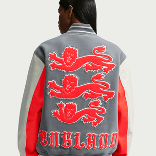 ENGLAND X PALACE X NIKE "X2" VARSITY JACKET - COOL GREY / WHITE / BRIGHT CRIMSON