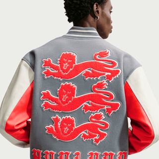 ENGLAND X PALACE X NIKE "X2" VARSITY JACKET - COOL GREY / WHITE / BRIGHT CRIMSON
