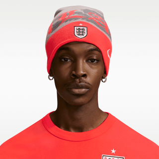 ENGLAND X PALACE X NIKE "X2" UNCUFFED BEANIE - PEWTER GREY / BRIGHT CRIMSON